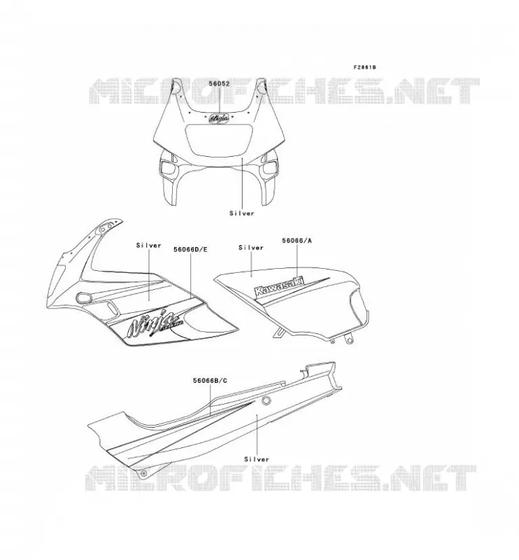 DECALS(SILVER) Kawasaki MOTOS 500 2004 GPZ500S  EX500-D11