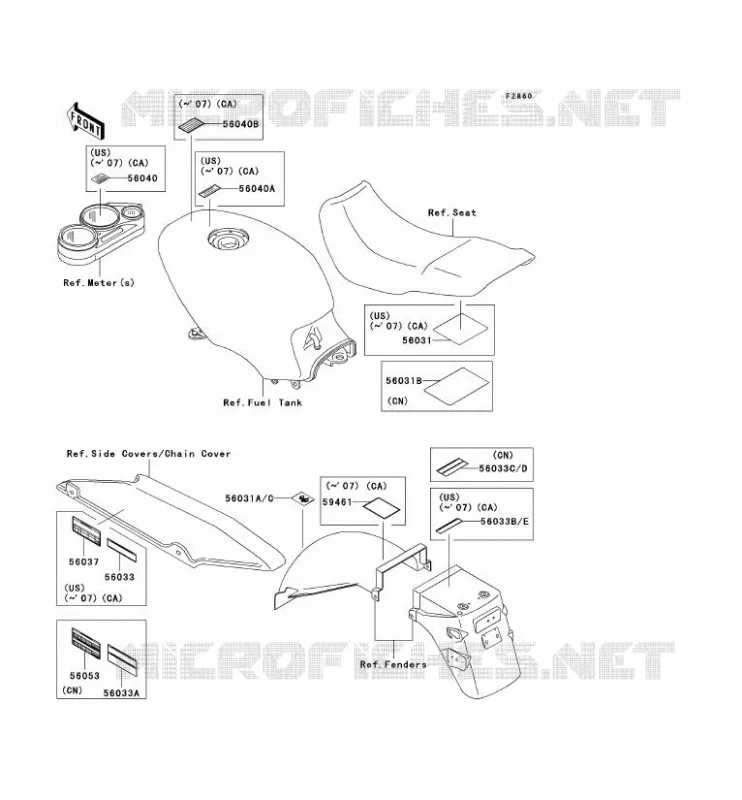 LABEL Kawasaki MOTOS 500 2007 GPZ500S  EX500D7F