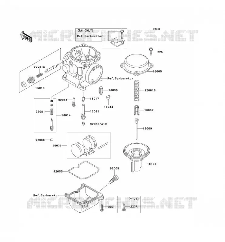 PI&Egrave;CES DE CARBURATEUR Kawasaki MOTOS 500 2007 GPZ500S  EX500D7F