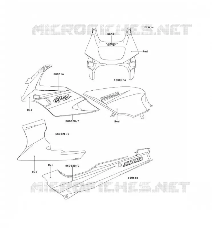 STICKER(RED) Kawasaki MOTOS 500 1999 GPZ500S  EX500-E6