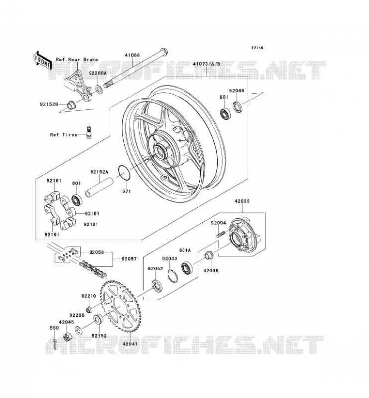 ROUE ARRI&Egrave;RE/CHAINE Kawasaki MOTOS 650 2007 ER-6F  EX650A7F