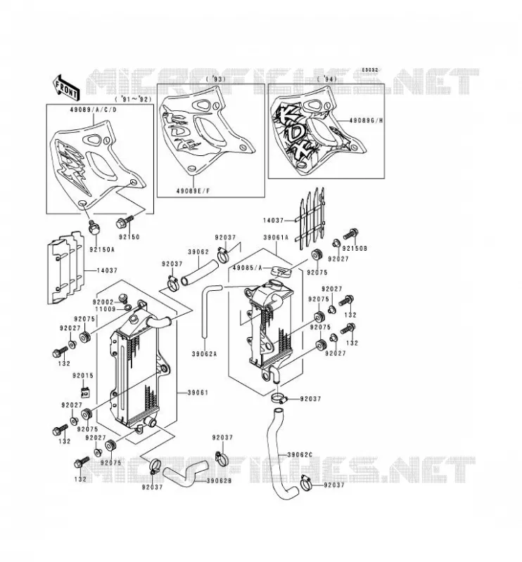 RADIATEUR Kawasaki MOTOS 250 1993 KDX250  KDX250-D3
