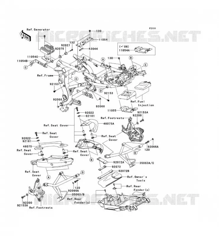 PIECE DE CADRE (COUVERTURE) Kawasaki MOTOS 650 2007 VERSYS 650  KLE650A7F