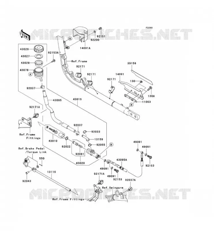 MAITRE CYLINDRE ARRI&Egrave;RE Kawasaki MOTOS 2000 2006 VN2000  VN2000A6F