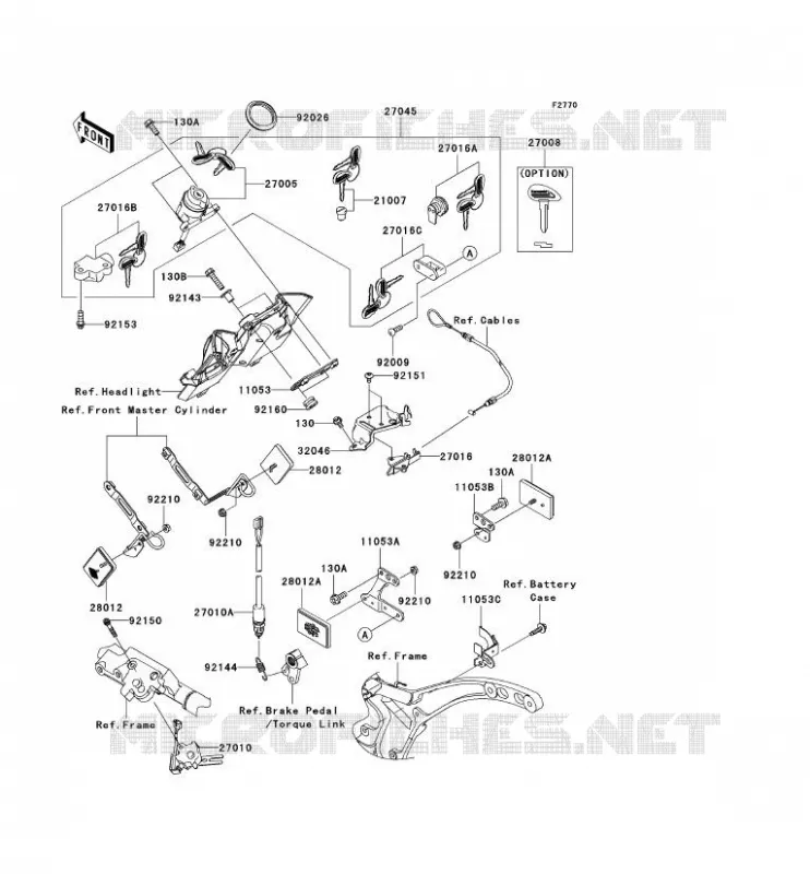 CONTACTEUR SERRURE/R&Eacute;FLECTEUR Kawasaki MOTOS 2000 2006 VN2000  VN2000A6F