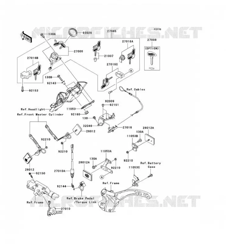 CONTACTEUR SERRURE/R&Eacute;FLECTEUR Kawasaki MOTOS 2000 2007 VN2000  VN2000A7F