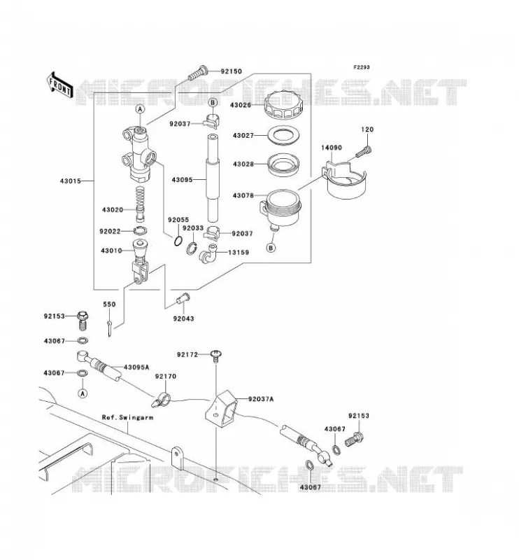 MAITRE CYLINDRE ARRI&Egrave;RE Kawasaki MOTOS 1000 2004 Z1000  ZR1000-A2H