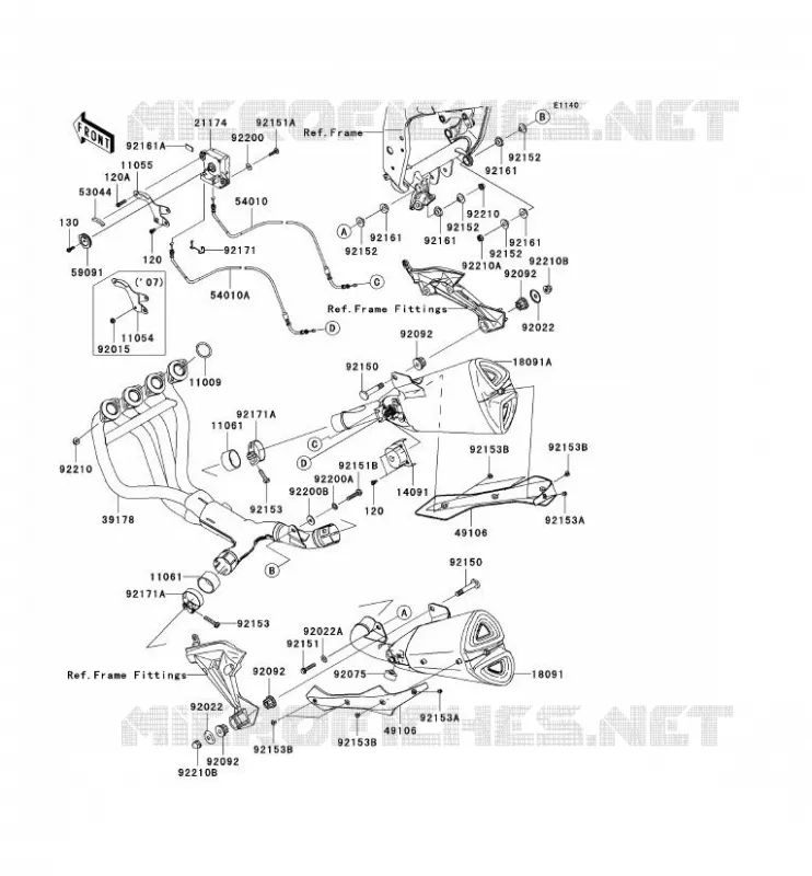 &Eacute;CHAPPEMENT Kawasaki MOTOS 1000 2007 Z1000  ZR1000B7F