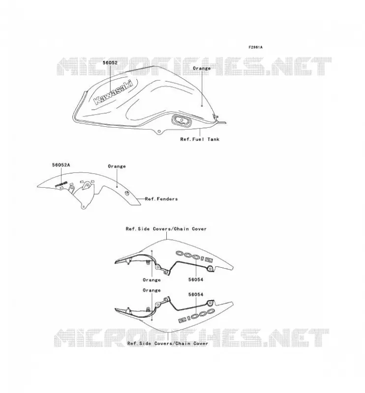 STICKER(ORANGE) Kawasaki MOTOS 1000 2007 Z1000 ABS  ZR1000C7F