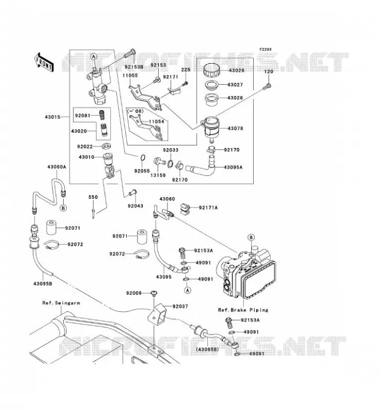 MAITRE CYLINDRE ARRI&Egrave;RE Kawasaki MOTOS 1000 2009 Z1000 ABS  ZR1000C9F