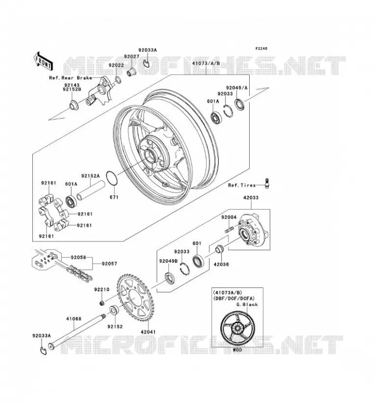 MOYEU ARRIERE Kawasaki MOTOS 1000 2011 Z1000  ZR1000DBF