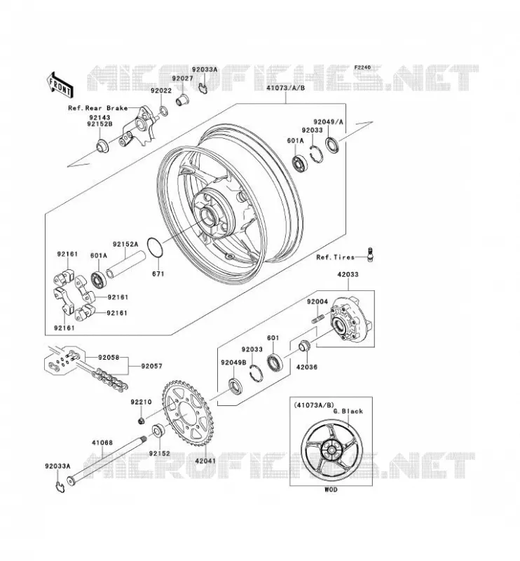 MOYEU ARRIERE Kawasaki MOTOS 1000 2012 Z1000 ABS  ZR1000ECF