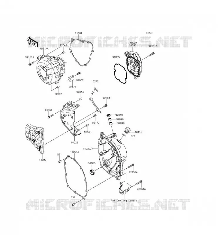 COUVERCLES MOTEUR Kawasaki MOTOS 1000 2014 Z1000  ZR1000FEF