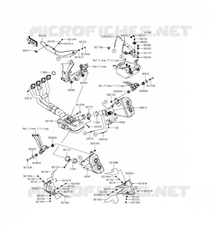 &Eacute;CHAPPEMENT Kawasaki MOTOS 1000 2015 Z1000 ABS  ZR1000GFF