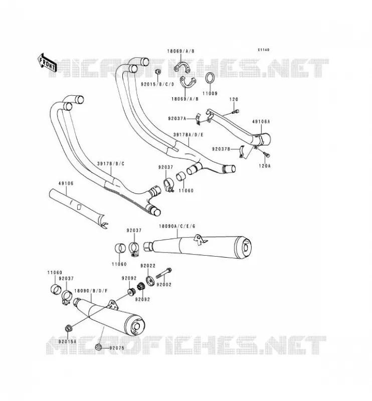 &Eacute;CHAPPEMENT Kawasaki MOTOS 1100 1993 ZEPHYR 1100  ZR1100-A2
