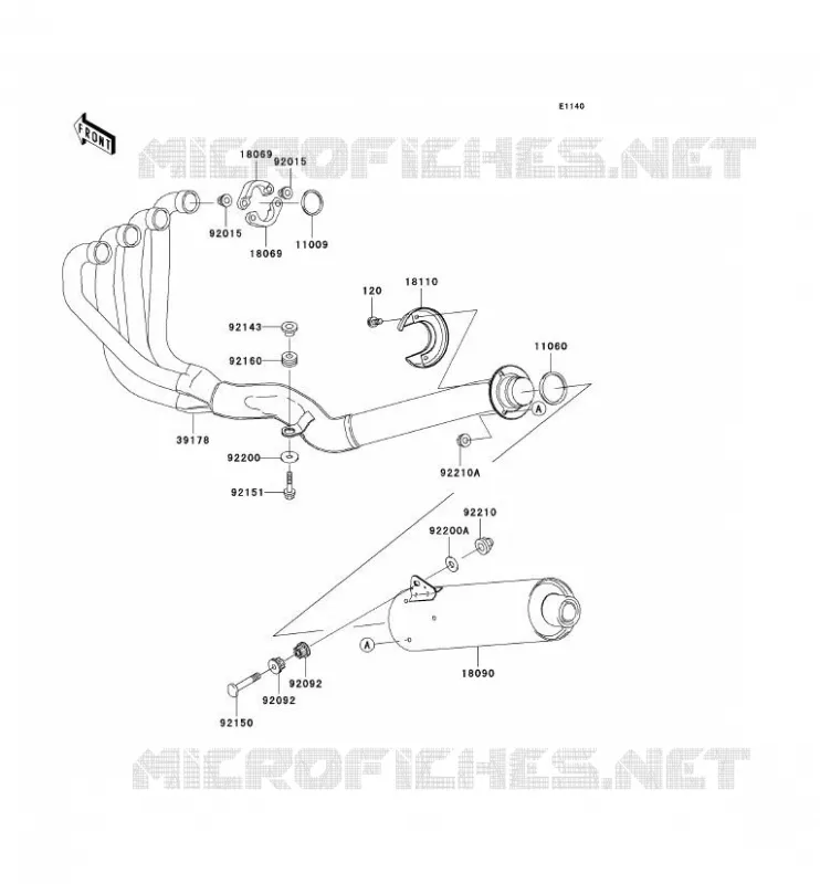 &Eacute;CHAPPEMENT Kawasaki MOTOS 1200 2003 ZRX1200R  ZR1200-A3P