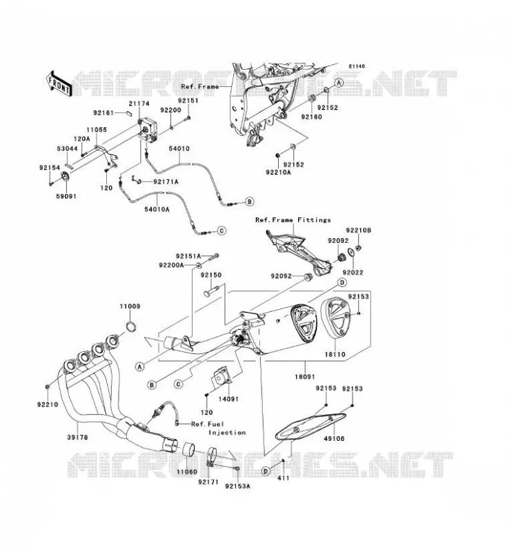 &Eacute;CHAPPEMENT Kawasaki MOTOS 750 2011 Z750  ZR750LBF