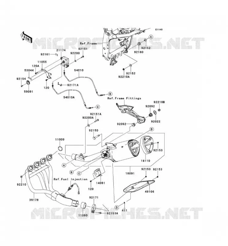 &Eacute;CHAPPEMENT Kawasaki MOTOS 750 2012 Z750 ABS  ZR750MCF