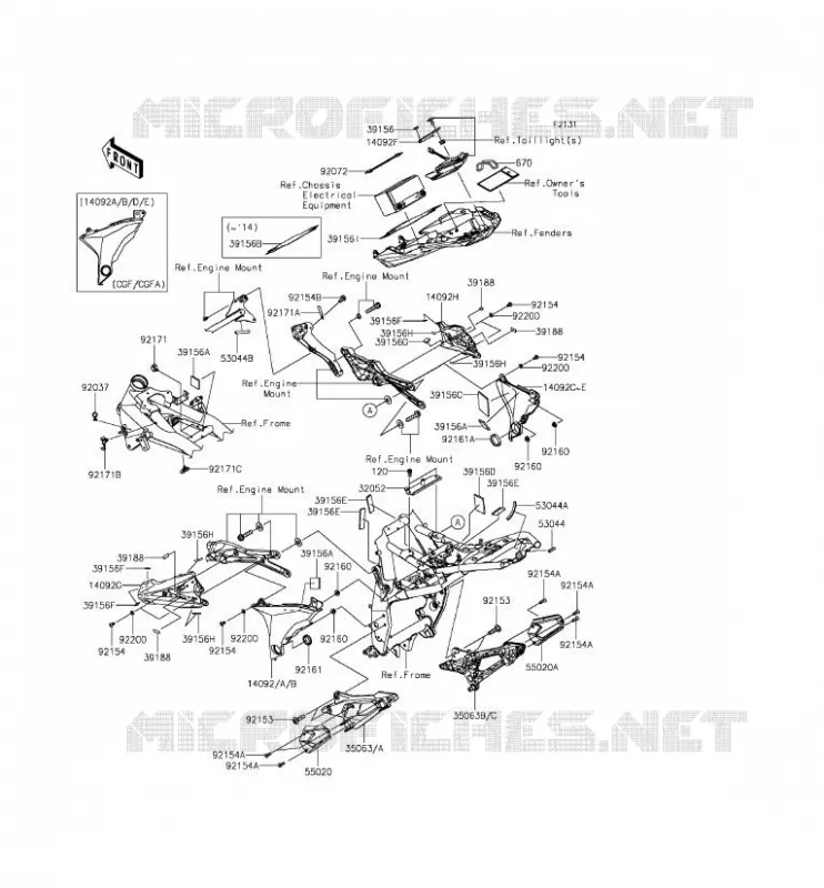 PIECE DE CADRE (COUVERTURE) Kawasaki MOTOS 800 2014 Z800  ZR800CEF