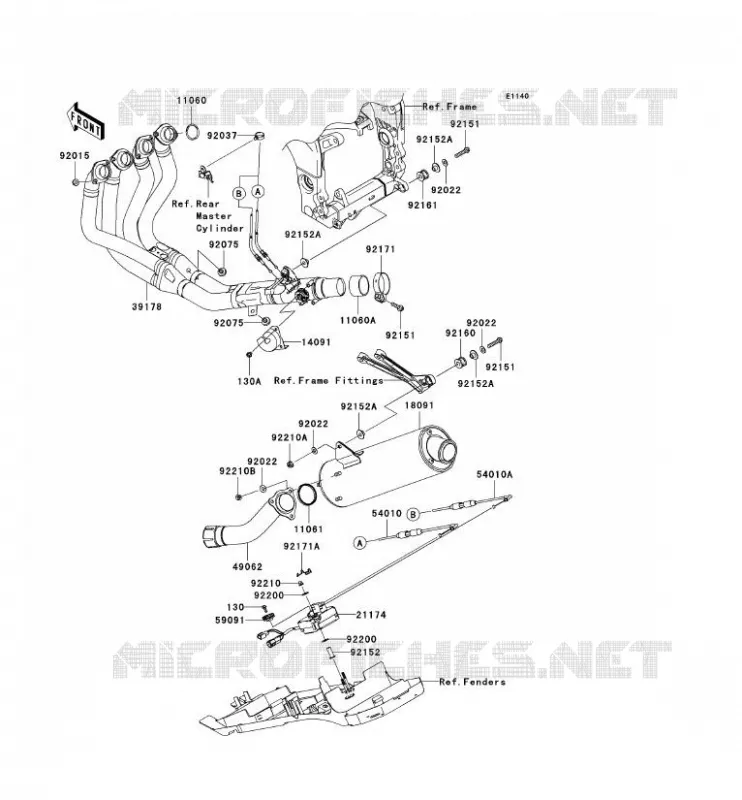 &Eacute;CHAPPEMENT Kawasaki MOTOS 1000 2004 NINJA ZX-10R  ZX1000-C1