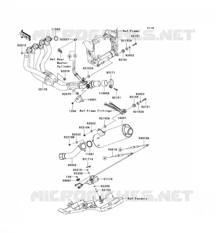 &Eacute;CHAPPEMENT Kawasaki MOTOS 1000 2005 NINJA ZX-10R  ZX1000-C2