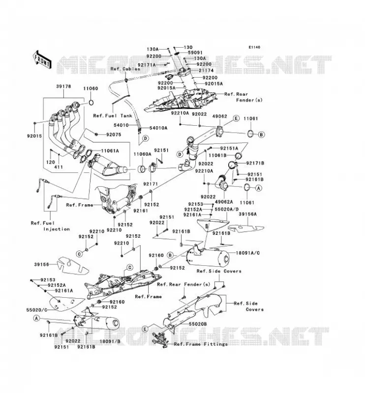 &Eacute;CHAPPEMENT Kawasaki MOTOS 1000 2006 NINJA ZX-10R  ZX1000D6F