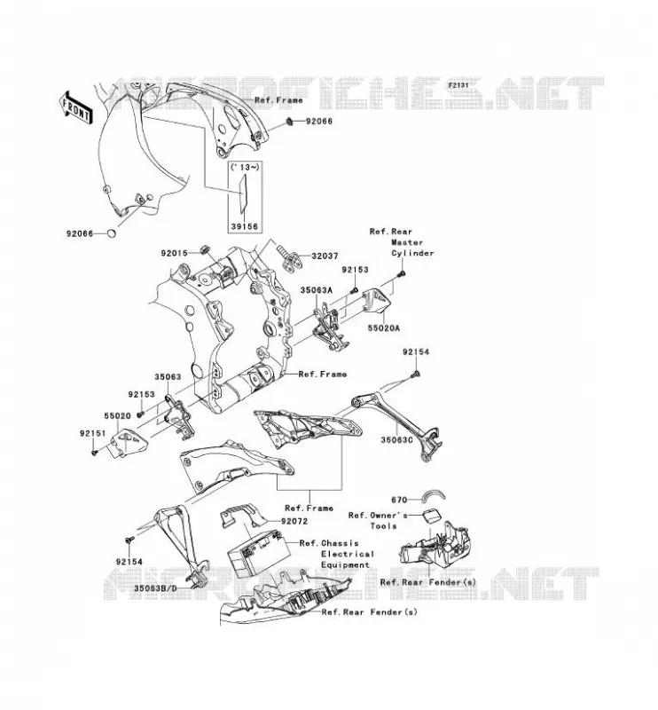 PIECE DE CADRE (COUVERTURE) Kawasaki MOTOS 1000 2011 NINJA ZX-10R ABS  ZX1000KBF