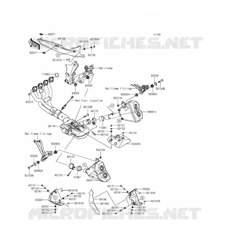 &Eacute;CHAPPEMENT Kawasaki MOTOS 1000 2015 Z1000SX ABS  ZX1000MFF