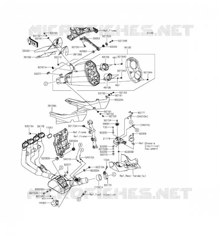 &Eacute;CHAPPEMENT Kawasaki MOTOS 1000 2015 NINJA H2  ZX1000NFF