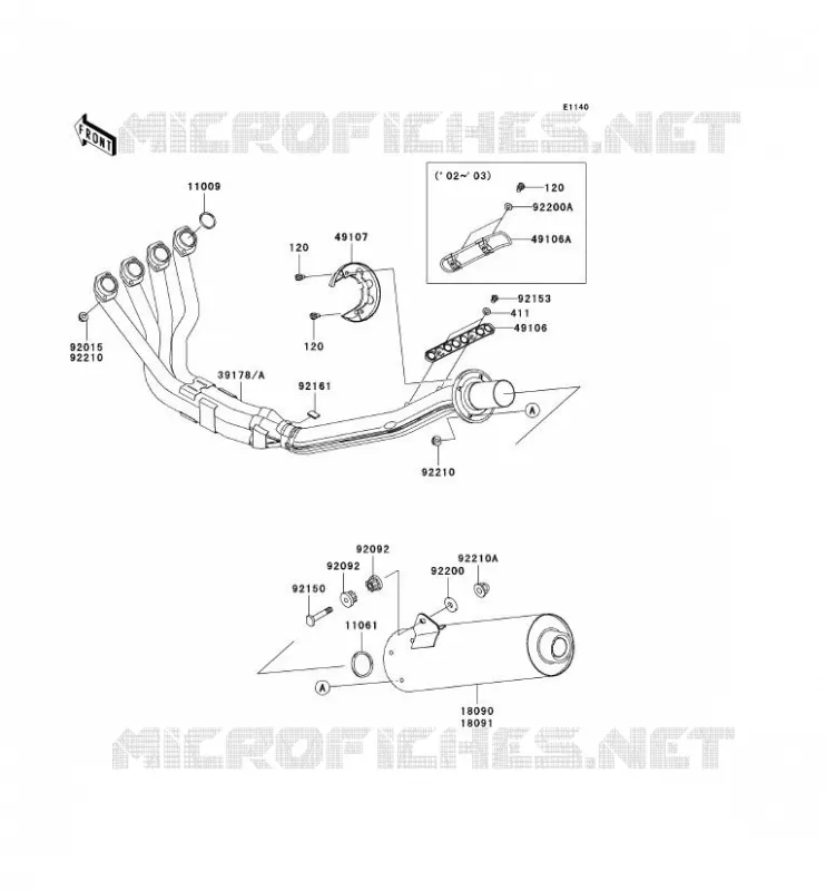 &Eacute;CHAPPEMENT Kawasaki MOTOS 1200 2002 NINJA ZX-12R  ZX1200-B1