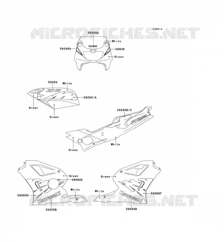 STICKER(VERT/BLANC) Kawasaki MOTOS 400 1994 ZXR400  ZX400-L4