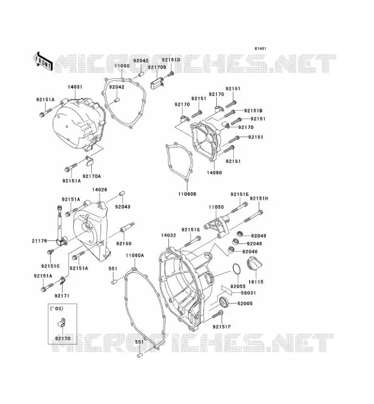 COUVERCLES MOTEUR Kawasaki MOTOS 636 2004 NINJA ZX-6R  ZX636-B2H