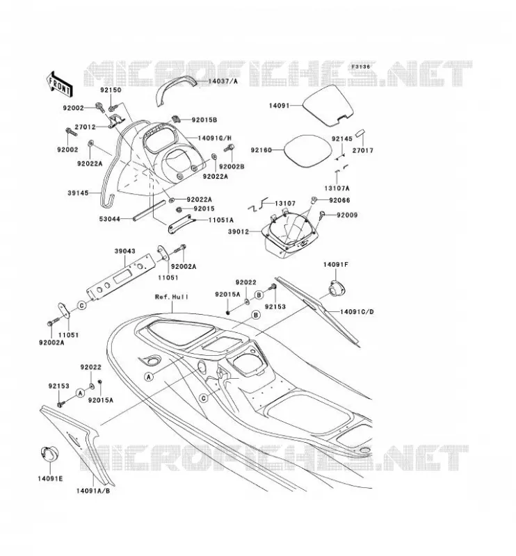 PIECE COQUE MILIEU Kawasaki JET SKI 1200 2002 JET SKI 1200 STX-R  JT1200-A1