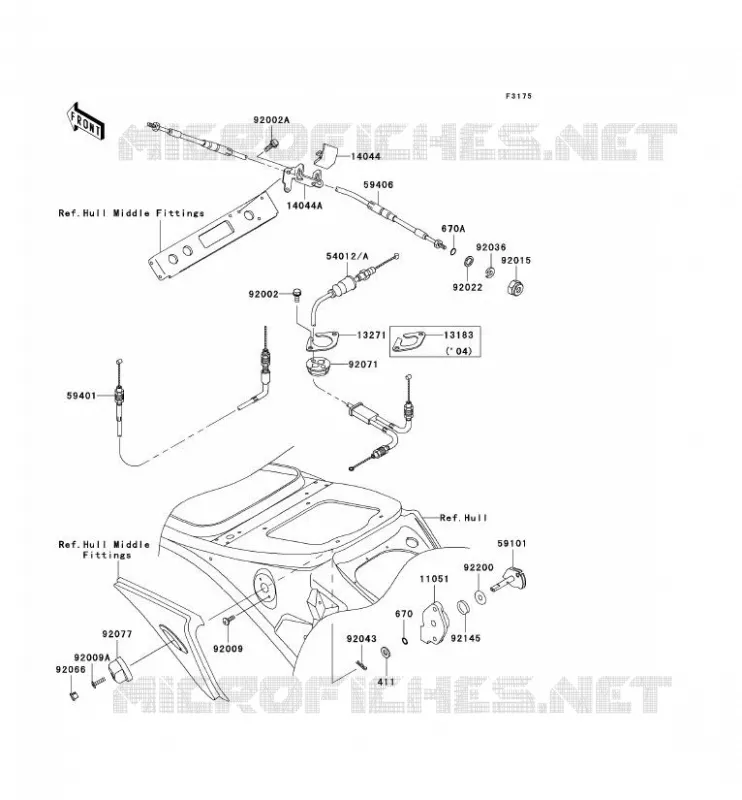 CABLES Kawasaki JET SKI 1200 2004 JET SKI 1200 STX-R  JT1200-C1