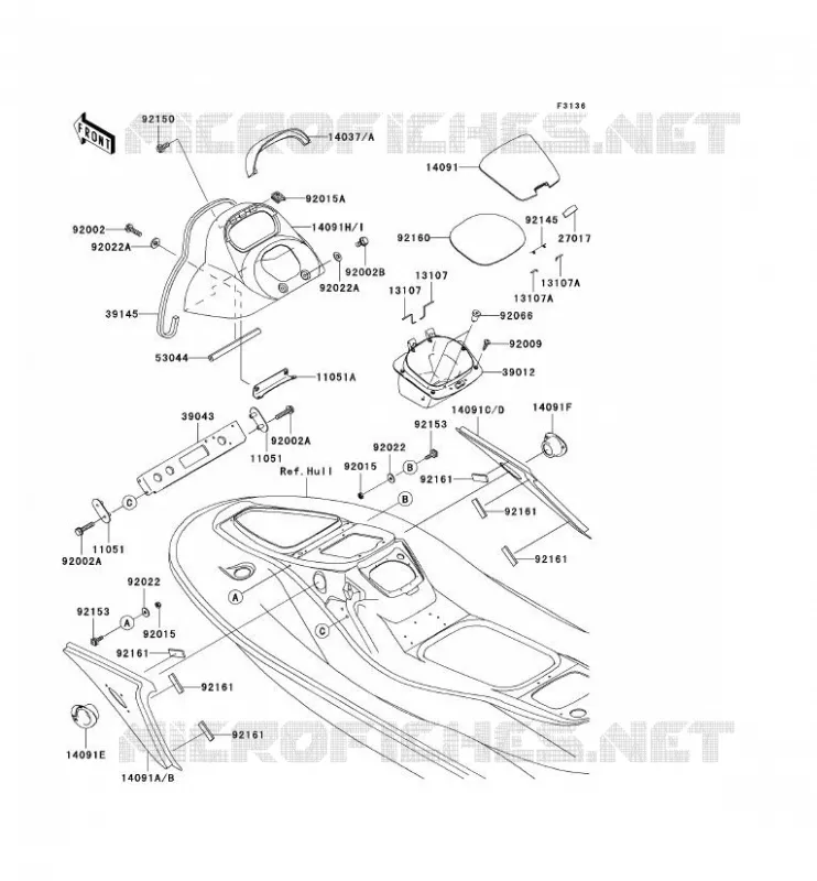 PIECE COQUE MILIEU Kawasaki JET SKI 1200 2005 JET SKI 1200 STX-R  JT1200-C2