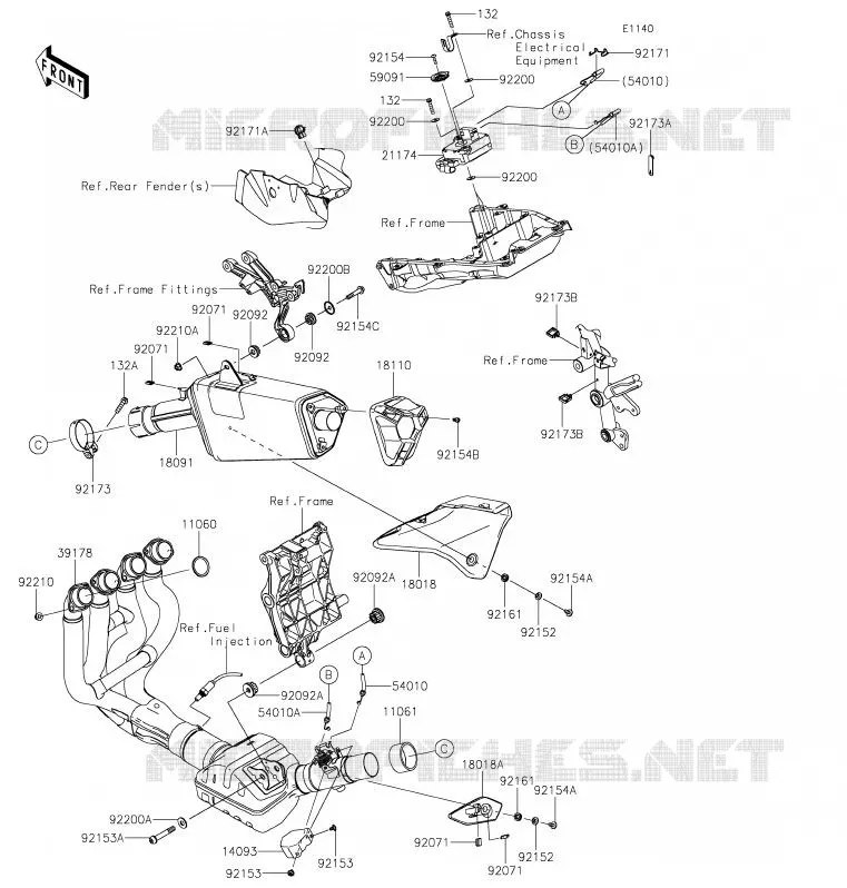 &Eacute;CHAPPEMENT Kawasaki MOTOS 1000 2020 NINJA H2 SX  ZX1002ALF