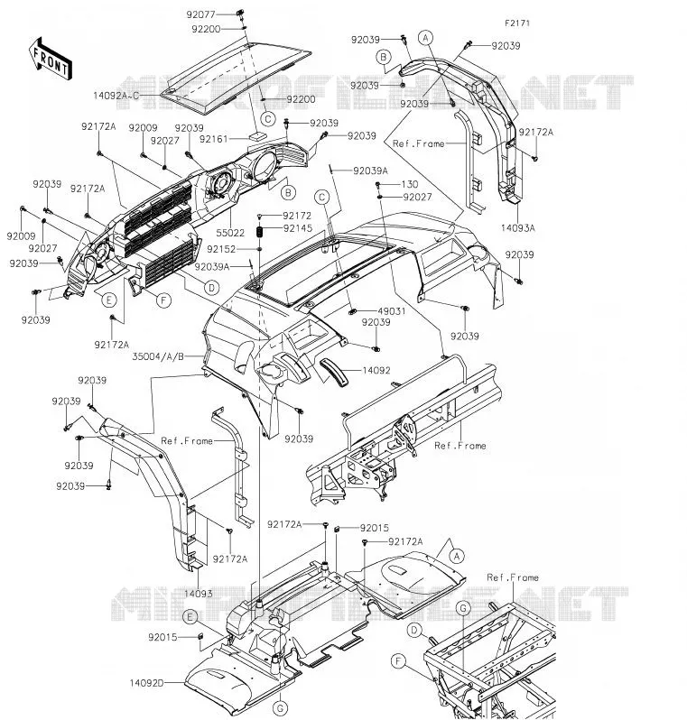GARDE BOUE AVANT Kawasaki SSV 1000 2020 MULE PRO-DXT  KAF1000BLF