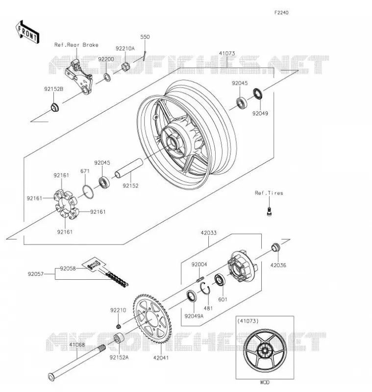 MOYEU ARRIERE Kawasaki MOTOS 1000 2021 Z H2 SE  ZR1000LMFNN