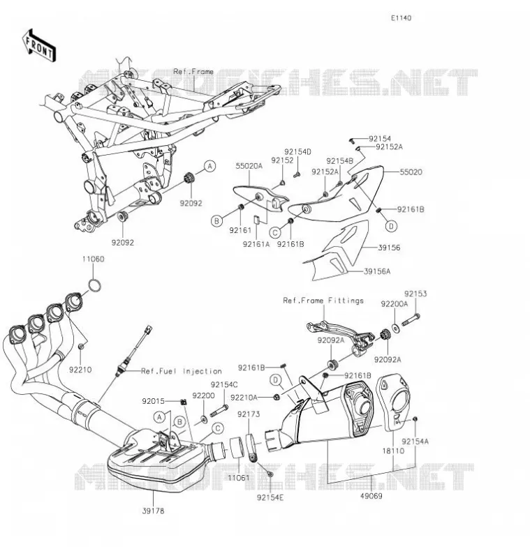 &Eacute;CHAPPEMENT Kawasaki MOTOS 900 2021 Z900  ZR900FMFNL