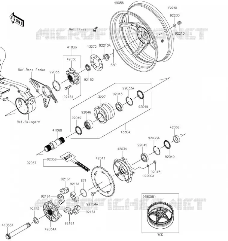 ROUE ARRI&Egrave;RE/CHAINE Kawasaki MOTOS 1000 2021 NINJA H2 SX SE PLUS  ZX1002DMFNN