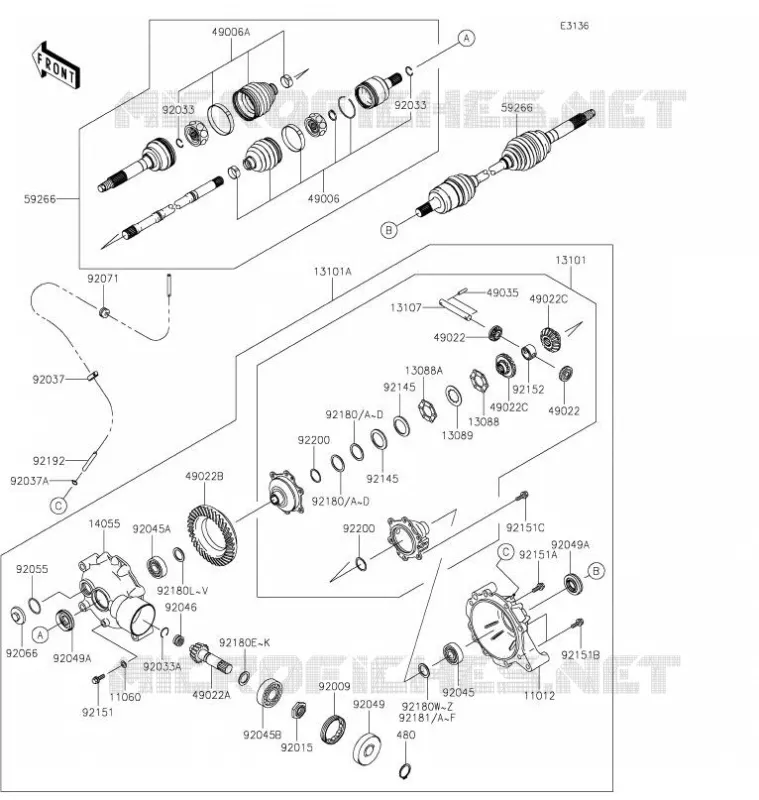 ARBRE DE TRANSMISSION-AVANT Kawasaki SSV 400 2021 MULE SX 4X4  KAF400WMFNN