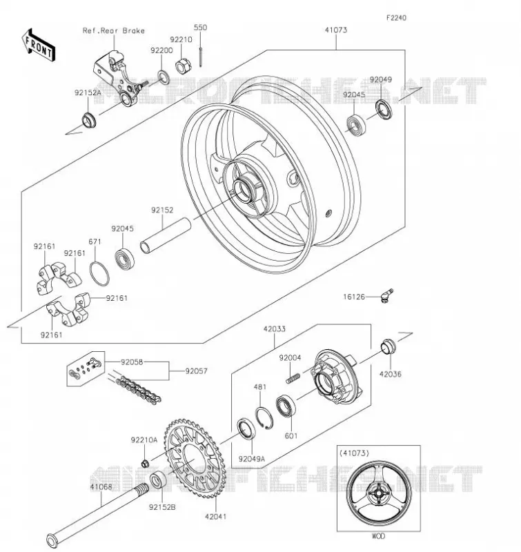 ROUE ARRI&Egrave;RE/CHAINE Kawasaki MOTOS 1000 2023 NINJA ZX-10R  ZX1002MPFAL