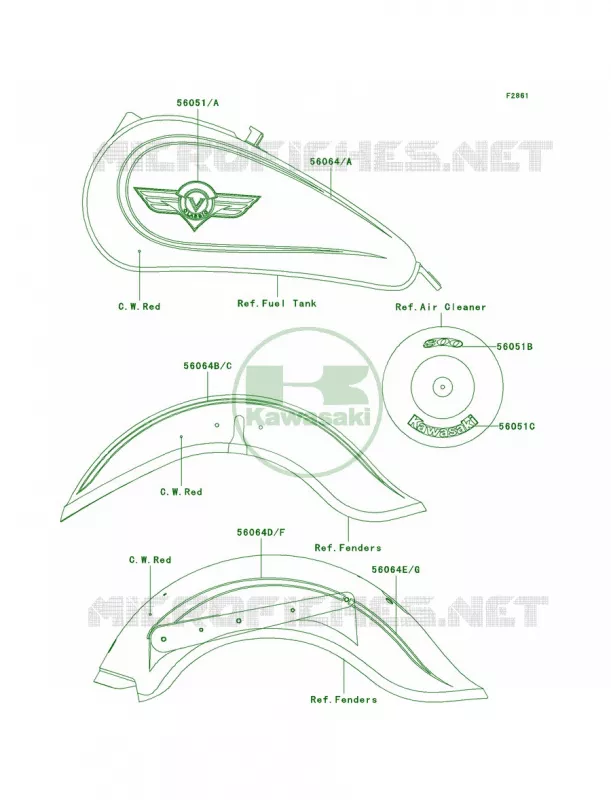DecalsC.W.RedVN800-B6 Kawasaki MOTOS 800 2004 Vulcan 800 Classic  VN800-B9