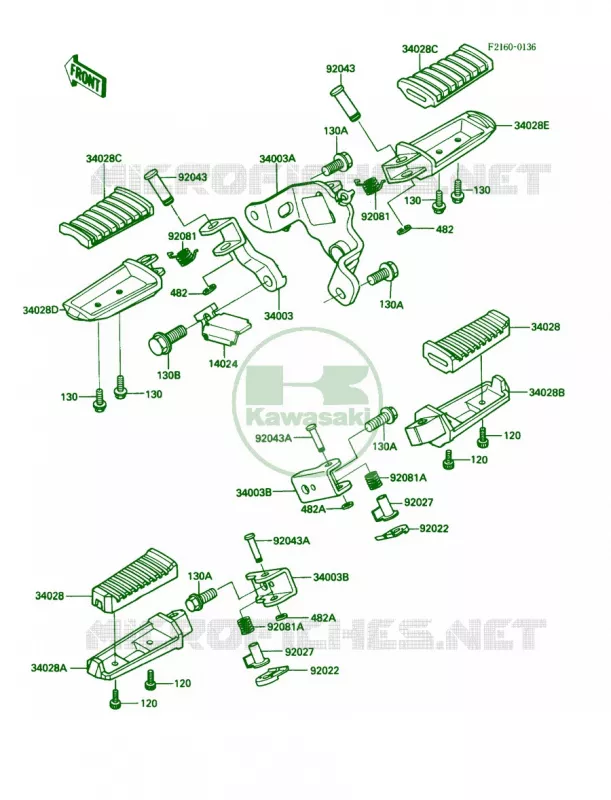 Footrests Kawasaki MOTOS 450 1988 454 LTD  EN450-A4