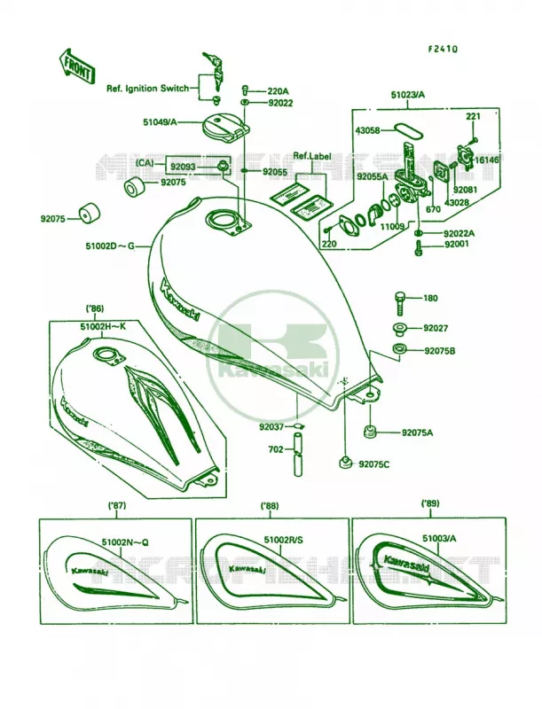 Fuel Tank Kawasaki MOTOS 450 1988 454 LTD  EN450-A4