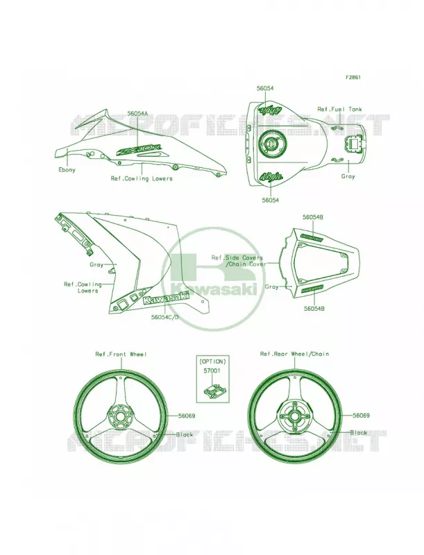 DecalsGrayJFF Kawasaki MOTOS 1000 2015 Ninja ZX-10R  ZX1000JFF