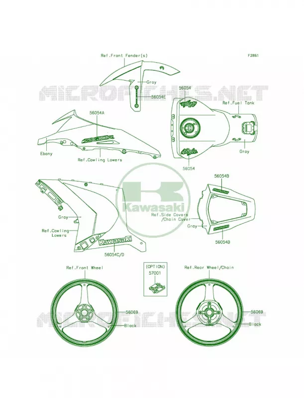 DecalsGrayKFF Kawasaki MOTOS 1000 2015 Ninja ZX-10R ABS  ZX1000KFF