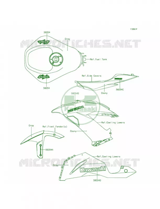 DecalsGrayFFF Kawasaki MOTOS 636 2015 Ninja ZX-6R  ZX636FFF