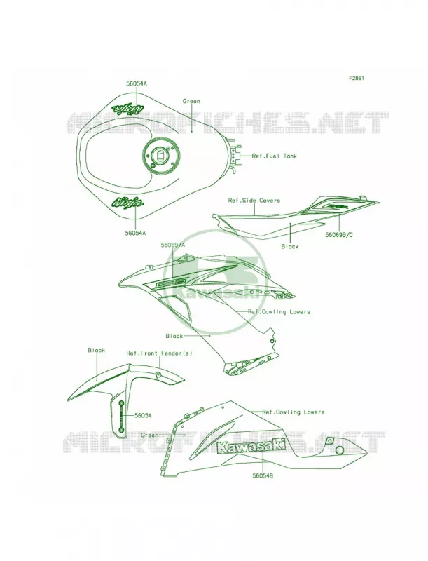 DecalsGreenFDF Kawasaki MOTOS 636 2015 Ninja ZX-6R  ZX636FFF