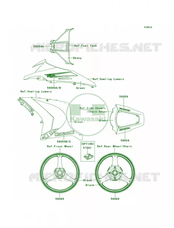 DecalsGreenJBF Kawasaki MOTOS 1000 2014 Ninja ZX-10R  ZX1000JEF